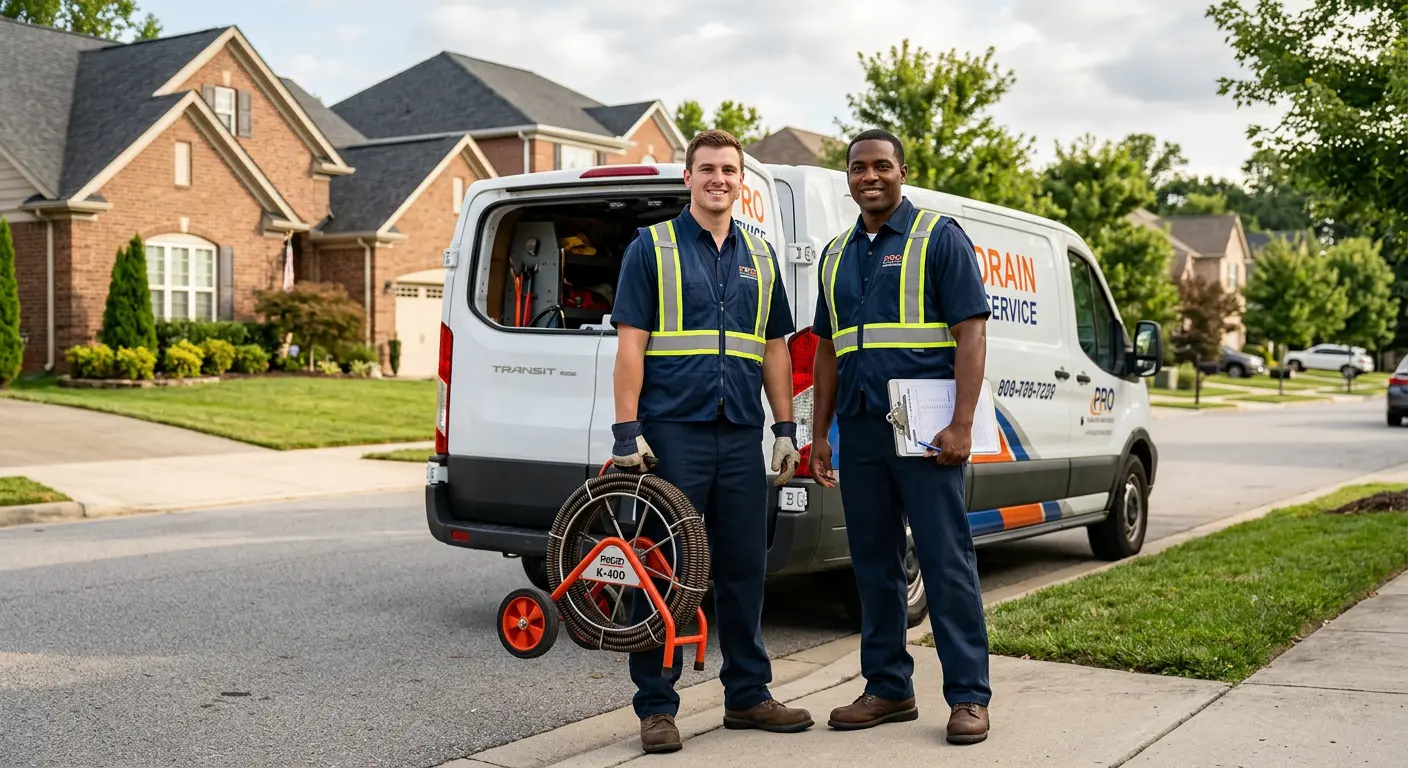 Sewer and drain service team with equipment ready for work in Valley Center