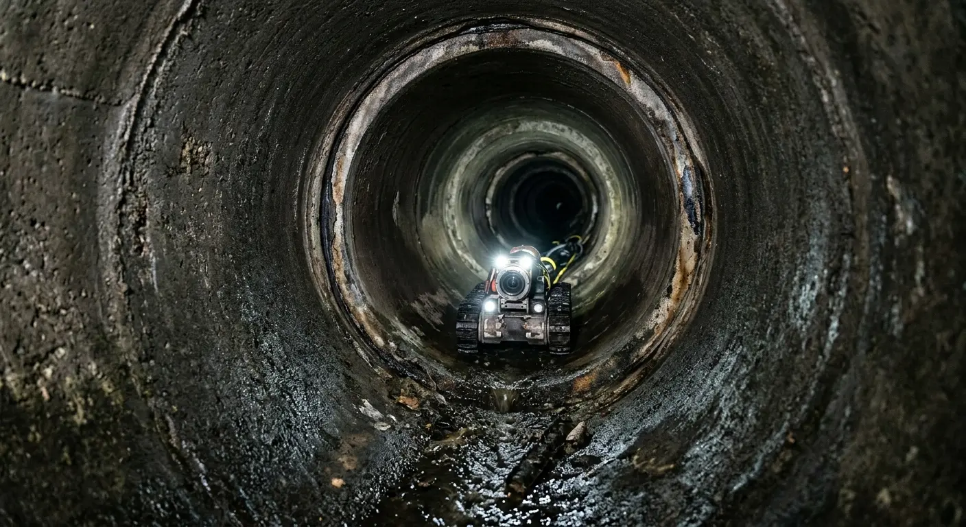 Robotic sewer camera inspecting pipe interior for Sewer Line Cleaning in Valley Center